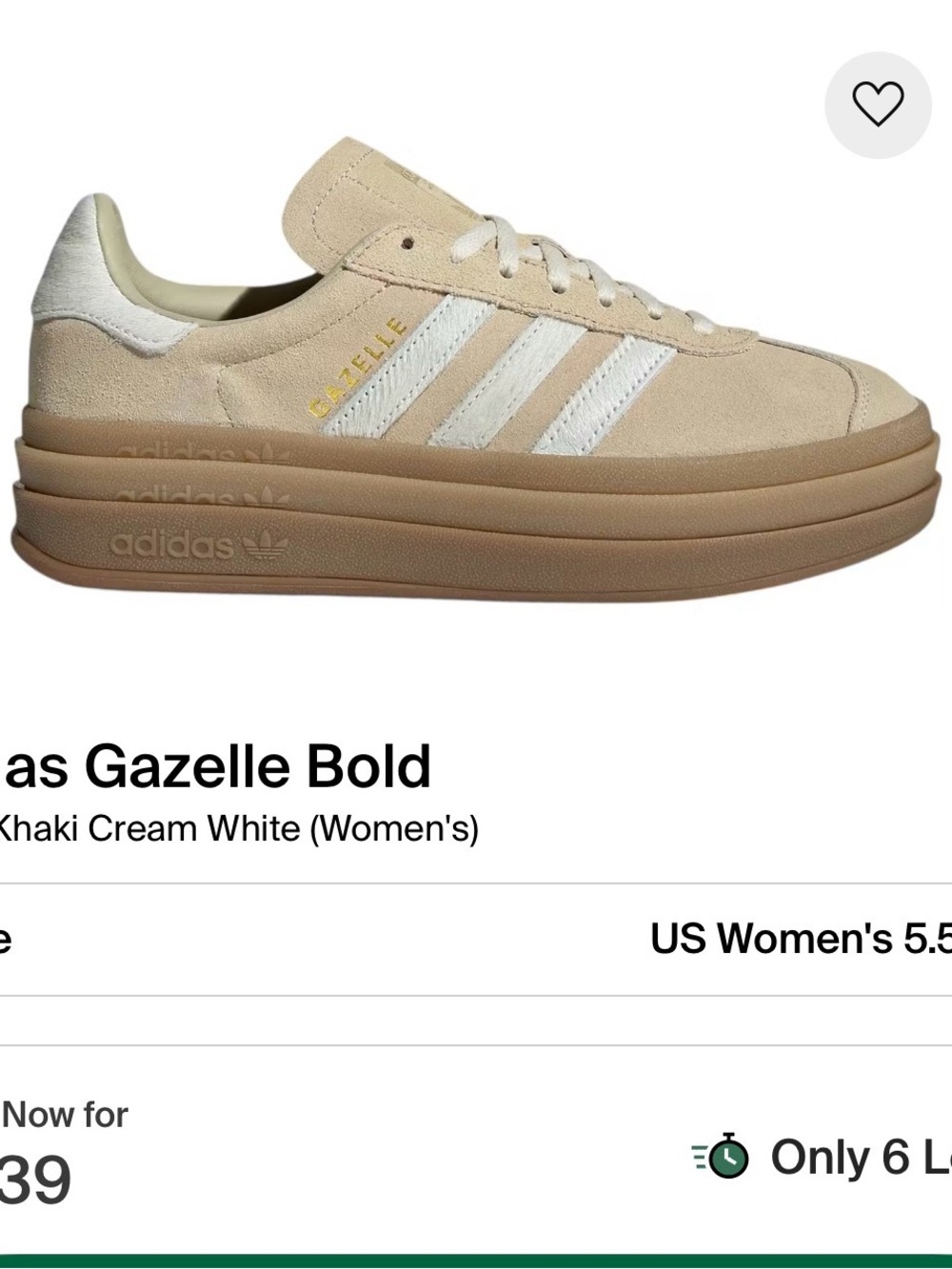 adidas Gazelle Bold Women's Khaki Cream White Platform Sneaker